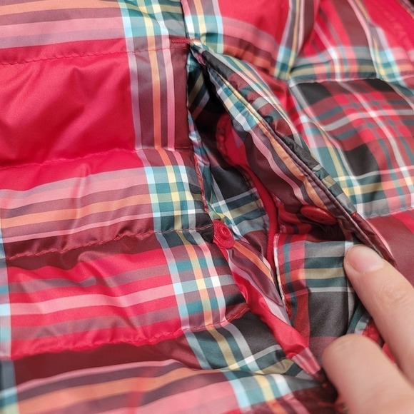 Lands' End Down Fill Puffer Vest Plaid Red - Picture 6 of 9